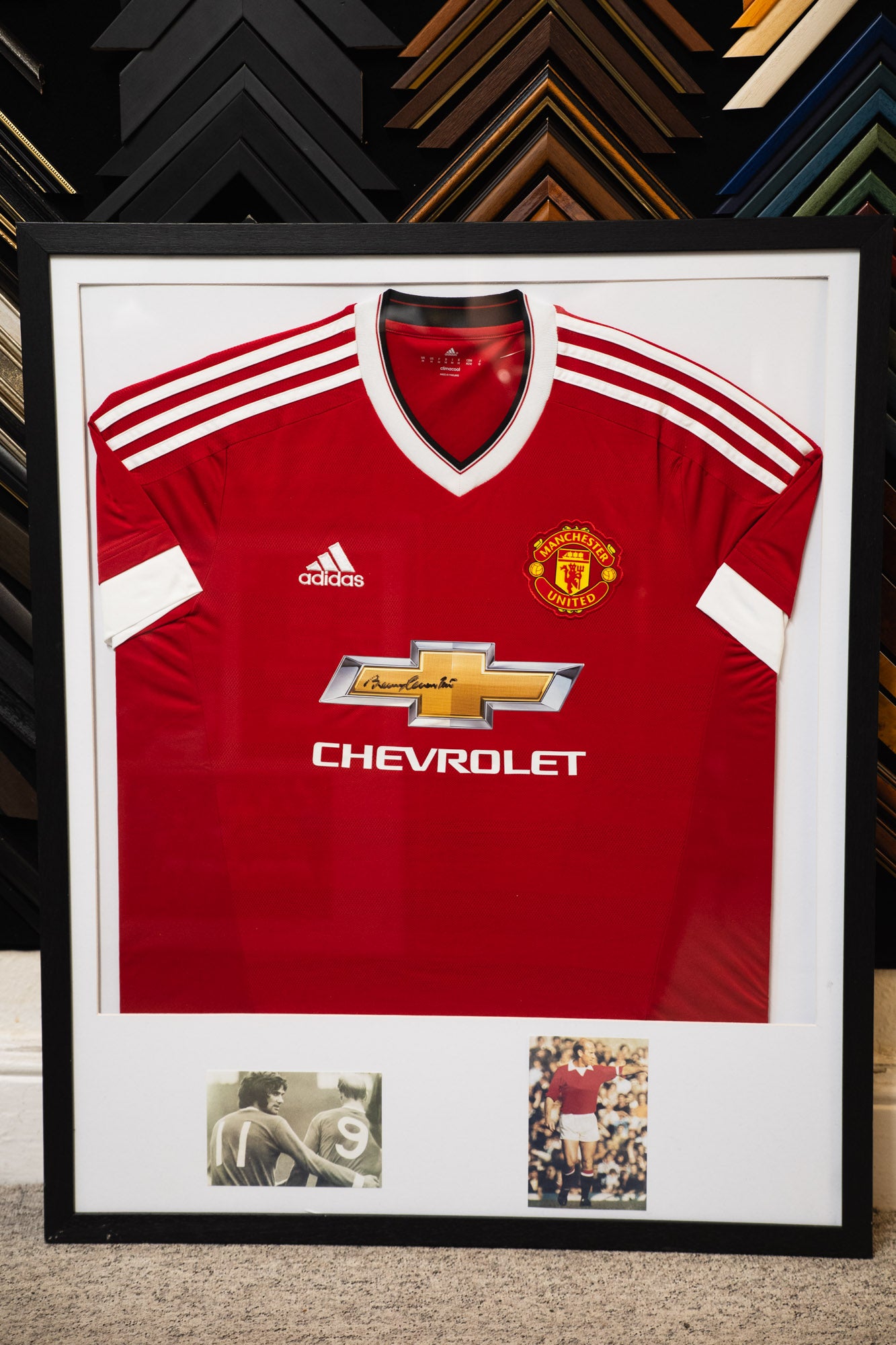 Signed Bobby Charlton Framed Manchester United Home Shirt