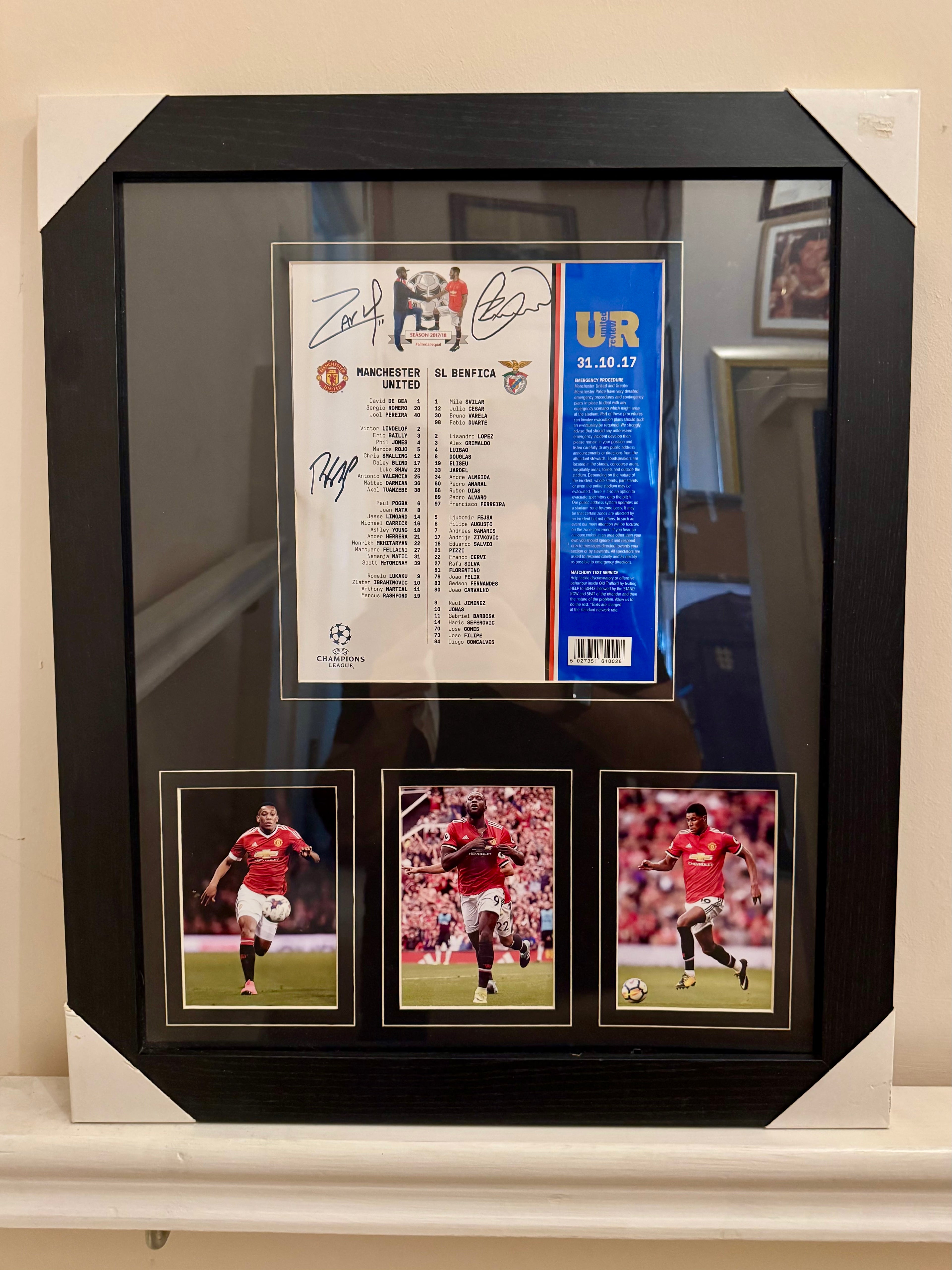 Signed Manchester United vs Benfica Champions League 2017 Team Sheet