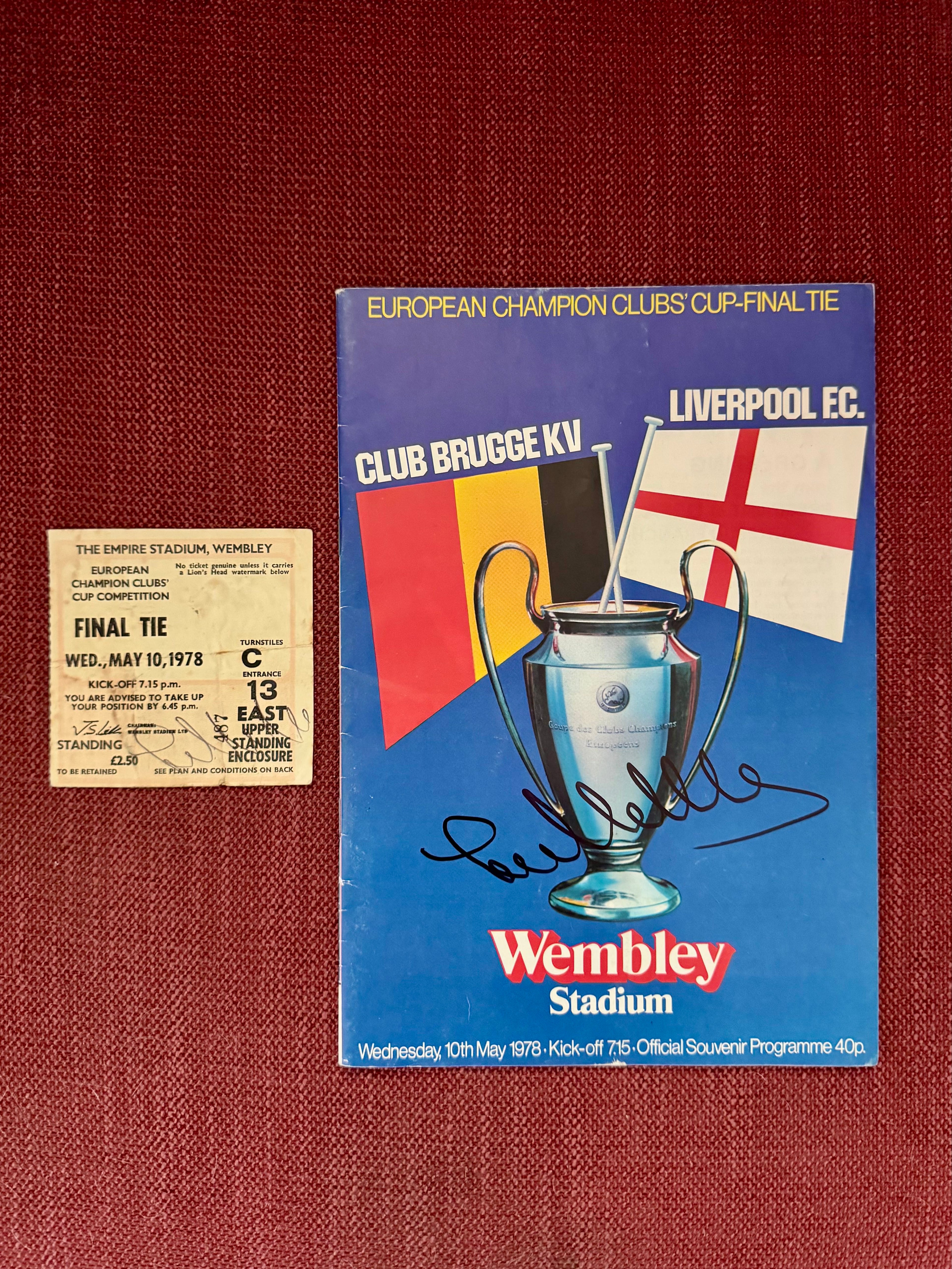 Signed Jan Molby Original Matchday Ticket & Programme from Club Brugge vs Liverpool 1978 European Champion Clubs' Cup Final Tie
